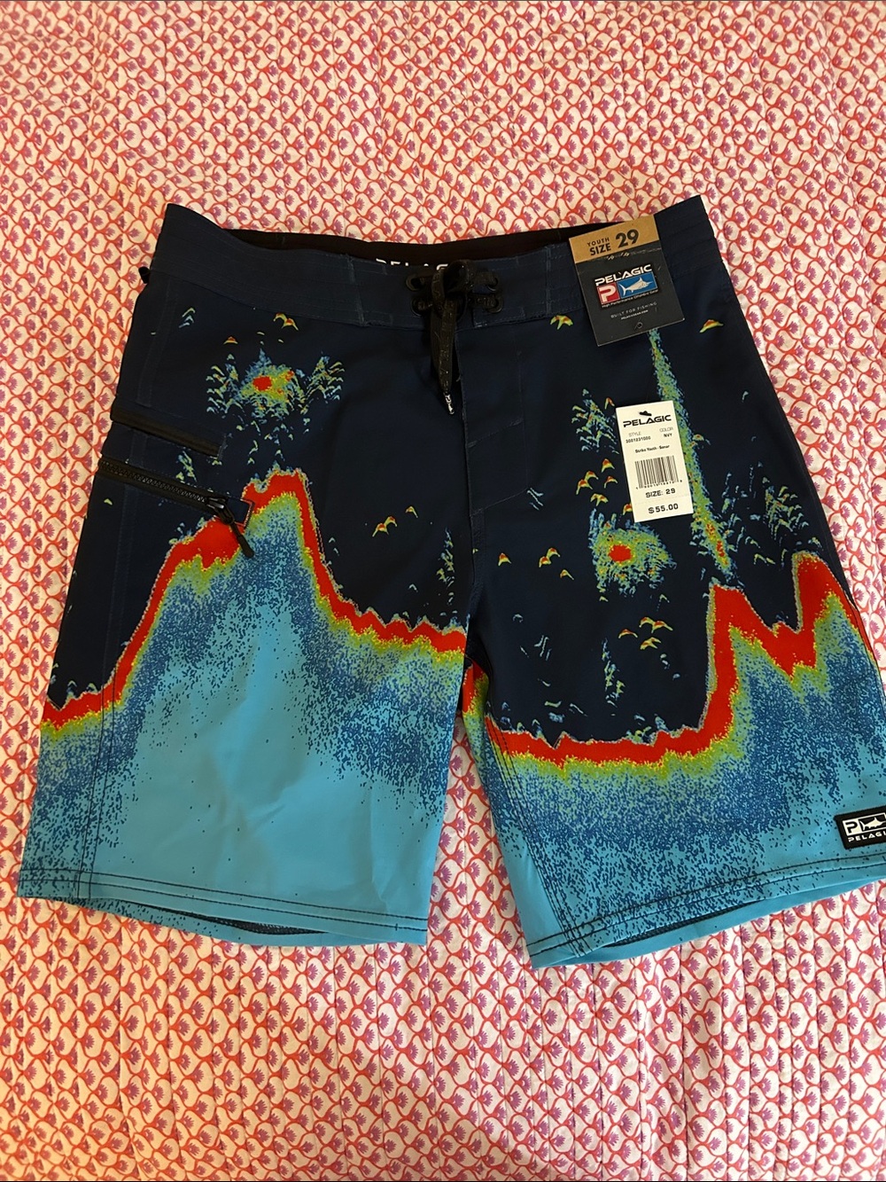 Pelagic Navy Blue Teal Multi Fishing Board Shorts